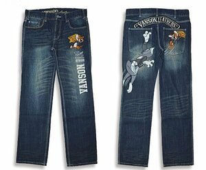 vanson×TOM＆JERRYコラボ 刺繍デニムパンツ◆vanson インディゴ36inch 36インチ TJV-2236 バンソン ヴァンソン トムとジェリー ジーンズ