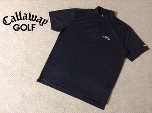 ★中古★キャロウェイ ゴルフ モックネック プルジップ 半袖シャツ 刺繍ロゴ 黒 ブラック Callaway GOLF 00s 10s 古着 オールド ビンテージ