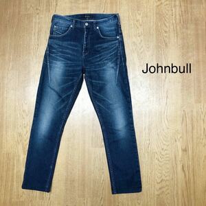 Johnbull＊ジョンブル 日本製 メンズS デニムパンツ ボトムス ストレッチ ロングパンツ USED加工 ブルー カジュアル 古着