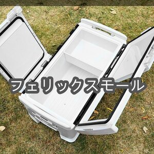 釣り用クーラーボックス 大容量 大型48L 座れる頑丈マッスルボディ 防水 サイドハンドル キャスター付 釣り 保冷力72h 水栓付き 白&銀