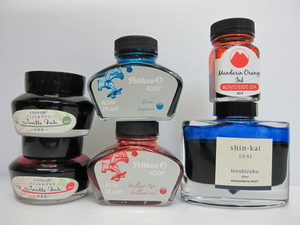 ☆万年筆 ボトルインク 6点セット「Pelikan/ペリカン,SAILOR/セーラー,PILOT/パイロット,MONTEVERDE/モンテベルデ」 四季彩、深海 他☆