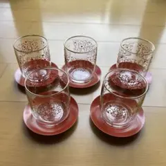 昭和初期レトロなガラスコップ、コースター付　5客