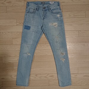 BAYFLOW DENIM ベイフロー テーパード ボトムス ジーンズ デニムパンツ インディゴ ブルー クラッシュ リペア ダメージ加工 ストレッチ 28