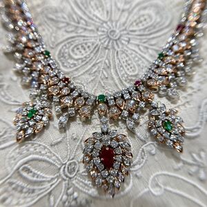 k18 pt850 華麗なるエメラルド、ルビー、ダイヤモンド　ネックレス　 necklace