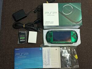 PSP3000 スピリティッドグリーン本体+アダプタ+8GBメモリースティック+新品バッテリー 動作確認済 すぐ遊べます