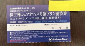 東急不動産ホールディングス　株主優待　シェアオフィス月額プラン優待券