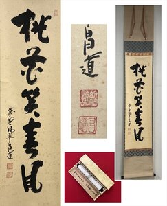 【千寿】徳寺派 瑞峯院 前田昌道 桃花笑春風 一行書 紙本 d943◆在銘 箱 茶掛 掛軸 掛物 茶道具 同梱可 条件有 100027903　