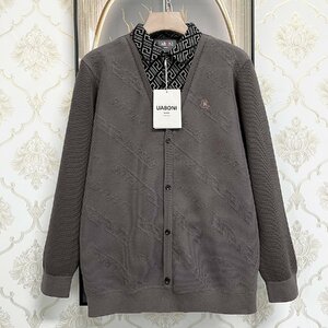 上品EU製＆定価5万◆UABONI*Paris*長袖ポロシャツ*ユアボニ*パリ発◆高級 裏起毛 防寒 快適 切替 ニット レトロ 通勤 紳士 ビジネス L/48