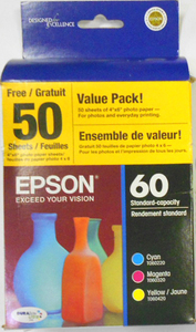 Epson USA T060520-VP Color Ink Cartrige + Photo Papers x50