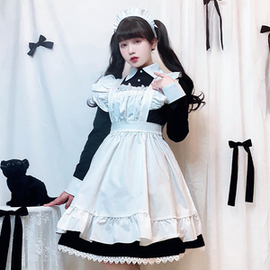 高品質 メイド服 ワンピース 長袖 コスプレ 豪華セット ロリータ クラシカル メイドカフェ エプロン メイド レディース メイド喫茶 衣装