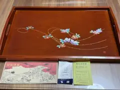 ★紀州漆器★木製 花柄装飾 盆 約48cm x 30cm伝統工芸品