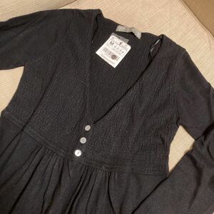 ★未使用★ZARA ザラ チュニック丈Ｖカーディガン黒Ｍ