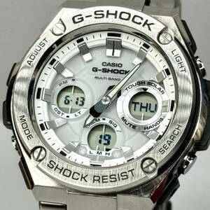 極美品 G-SHOCK GST-W110D-7AJF Gスチール/G-STEELタフソーラー 電波受信 電波ソーラー マルチバンド6 メタルバンド ホワイト アナデジ