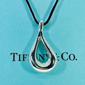 【希少】 ティファニー オープンドロップ ラージ 特大 シルバー シルクコード ネックレス ペンダント TIFFANY&Co. ★676