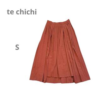 【テチチ te chichi】プリーツロングスカート フィッシュテール テラコッタ オレンジ S