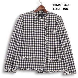 希少! 初期 70s~80s★ COMME des GARCONS コムデギャルソン 秋冬 ギンガム ウール ノーカラー ジャケット Sz.F　レディース　K4T01932_B#N