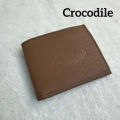 Crocodile クロコダイル 二つ折り財布 ブラウン レザー フロントロゴ