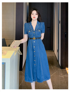 新品# ワンピース ladiesレディース ◇綺麗めシルエット◇美スタイル 披露宴dress デニム きれいめ ロング丈