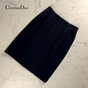 Christian Dior クリスチャン・ディオール ウール100% タックタイトスカート バックジップ 膝丈 裏地あり 黒 ブラック サイズ11*PC1187