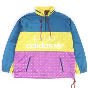 未使用品□GUCCI グッチ adidas 22AW 691429 トレフォイル 総柄 アノラックパーカー ブルゾン マルチカラー 52 イタリア製 正規品 メンズ