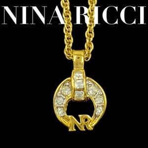 美品　NINA RICCI　ニナリッチ　ネックレス　ゴールド　ストーン　ロゴ