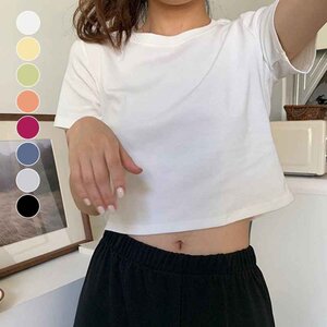 半袖 ショート丈tシャツ へそ出し 8色 夏 フリー オレンジ