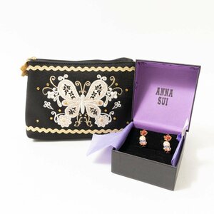 ANNA SUI アナスイ ポーチ イヤリング 2点セット ブラック 黒 ゴールド バタフライ フラワー レディース カジュアル フェミニン bag