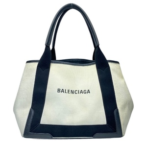 BALENCIAGA バレンシアガ 339933 カバス ハンドバッグ トートバッグ 手持ち鞄 ロゴ キャンバス レザー アイボリー ブラック ポーチ付き