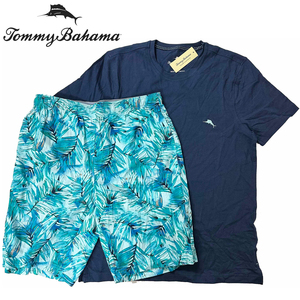 新品 M ★ コストコ TOMMY BAHAMA メンズ パジャマ 上下 セット 半袖 ハーフパンツ ヤシ柄 トミーバハマ ルームウェア Tシャツ 短パン