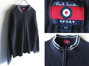 希少 90sビンテージ Paul Smith SPORT ポールスミス スポーツ コットン リブニットジャケット ドライバーズニット M ネイビー 紺