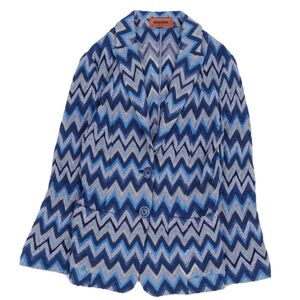 極美品 ミッソーニ MISSONI ニット ジャケット カーディガン 総柄 コットン アウター レディース 40(M相当) ブルー cf11dd-rm10f12318