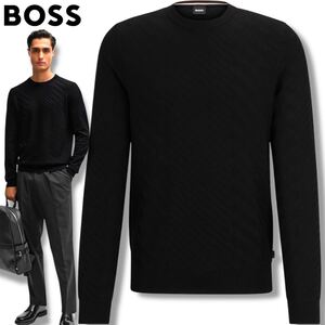 未使用級/定価4.6万●現行タグ ヒューゴボス ニット セーター ウール HUGO BOSS ストレッチ ジャガード 斜めストライプ カラータグ Mサイズ