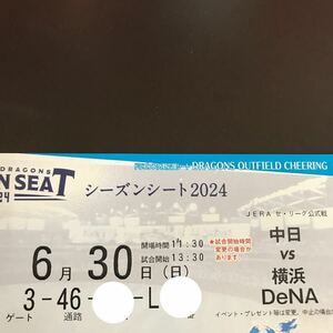 定価以下★6/30(日)13:30 バンテリンドームナゴヤ 中日対横浜DeNA ドラゴンズ外野応援シート 3塁レフト側1枚