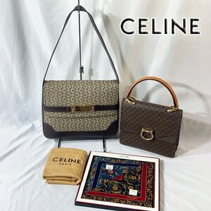 Celine ワンショルダーバッグ キャンバス×レザー Cマカダム ハンカチーフ ガンチーニ ダブルフラップ 総柄 保存袋付 セリーヌ まとめて