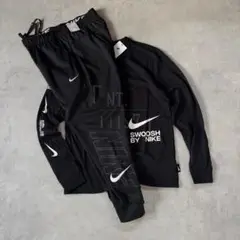 NIKE ロンT SWOOSH スウッシュ ブラック ホワイト ジョガーパンツM