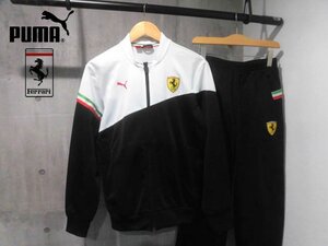 PUMA プーマ x Ferrariフェラーリ コラボ 跳ね馬ワッペン ジャージ セットアップ S/ウォームアップ 上下セット/白 黒/メンズ/760907/F1