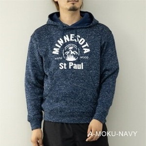 A-MOKU-NAVY Size:L ニットフリース裏起毛パーカー 軽量 保温性