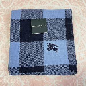 【麻混】新品/BURBERRY/タオルハンカチ/正規品/バーバリー/未使用/即決/匿名発送/日本製/ノバチェック/ハンドタオル/水色/ホースマーク/2