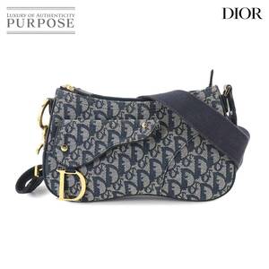 クリスチャン ディオール Christian Dior トロッター ダブルサドルバッグ ショルダー バッグ キャンバス レザー ネイビー 90246693