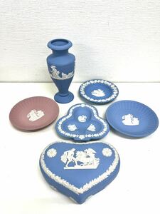 1円～ まとめ売り WEDGWOOD ウェッジウッド 陶器 小皿 小物入れ 花瓶 6点セット ハート型 クローバー型 ブルー ピンク 箱入り