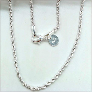 [NECKLACE] 925 Silver Plated Shine Twisted Line ツイスト ロープ スリムチェーン シルバー ネックレス φ2.5x600mm (11g)