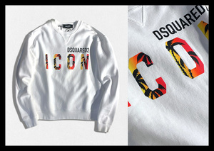 定価7.4万 ディースクエアード DSQUARED2 パームツリーICON＆ブランドロゴプリントスウェットトレーナー 裏起毛 COOL FIT 伊製 M