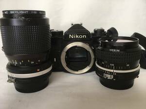 Nikon FE　ブラックボディ　付属レンズ　Nikkor 1:2　F＝28ｍｍ　Zoom-Nikkor 35～105mm　おまけ付き