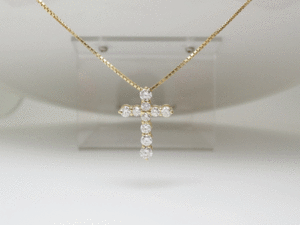 K18 ゴールド YG ダイヤモンド クロス ネックレス D1.00ｃｔ　上質ダイヤ　ネック40cm　天然ダイヤ　十字架　美品！！