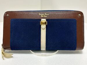 ☆良品☆ ◆Samantha Thavasa サマンサタバサ　長財布◆　ラウンドジップ　スエード×レザー　ネイビー＆ブラウン 【USED】0313