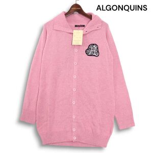 【新品 未使用】 ALGONQUINS アルゴンキン 秋冬★ 刺繍 ワッペン♪ ロング ニット カーディガン Sz.F レディース ピンク　K4T01505_A#N