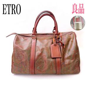 ETRO エトロ ボストンバッグ 旅行バッグ トラベルバッグ カバン ペイズリー PVC×レザー ブラウン系 ヴィンテージ