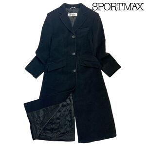 11T325☆ SPORTMAX スポーツマックス イタリア製 ブラック ヴァージンウール ロングコート ウールコート マキシ Aライン アウター 防寒 M