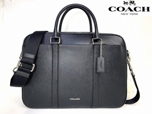 極美品★送料無料★ コーチ COACH メンズ ペリー レザー 2Way ビジネスバッグ ブリーフケース ショルダー ブラック