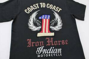 YTS30東洋Lインディアン モーターサイクルCOAST TO COAST半袖TシャツNO.1刺繍INDIAN MORTORSYCLEスプリングフィールド バイカー 星条旗 黒